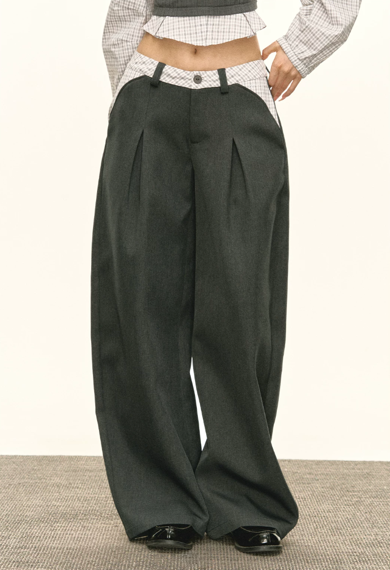 Layered Check Shirt & Wide-Leg Trouser Set