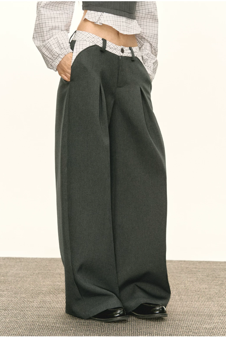 Layered Check Shirt & Wide-Leg Trouser Set