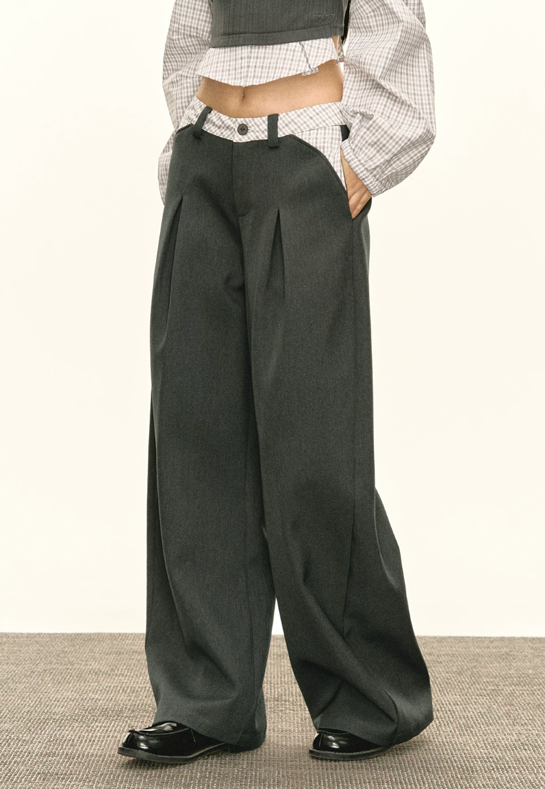 Layered Check Shirt & Wide-Leg Trouser Set