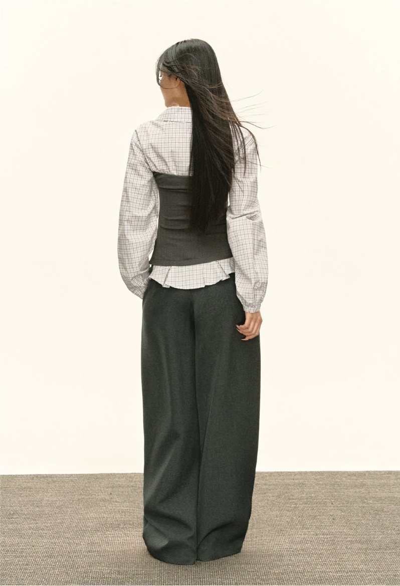 Layered Check Shirt & Wide-Leg Trouser Set
