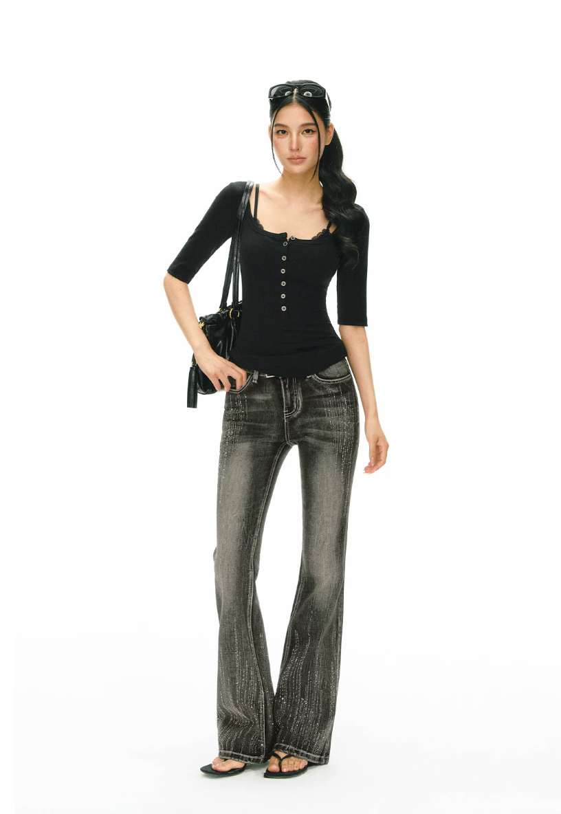 Crystal Washed Flared Jeans
