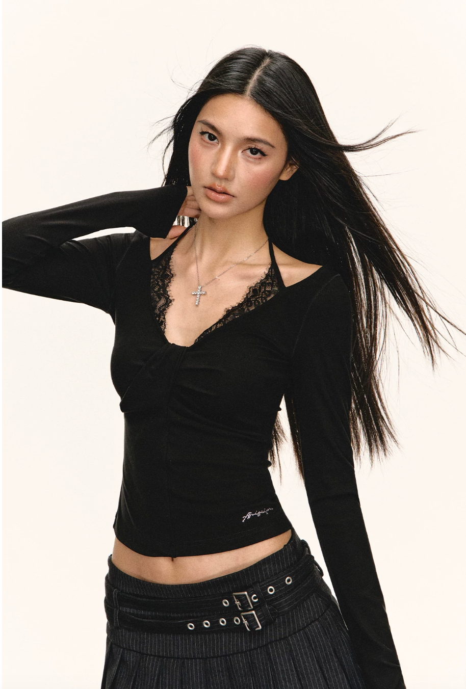 Lace Cut-Out Long Sleeve Top