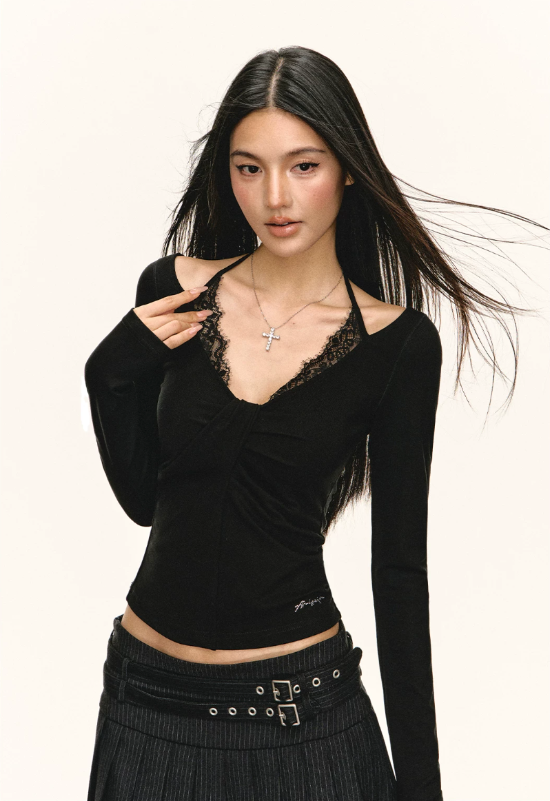 Lace Cut-Out Long Sleeve Top