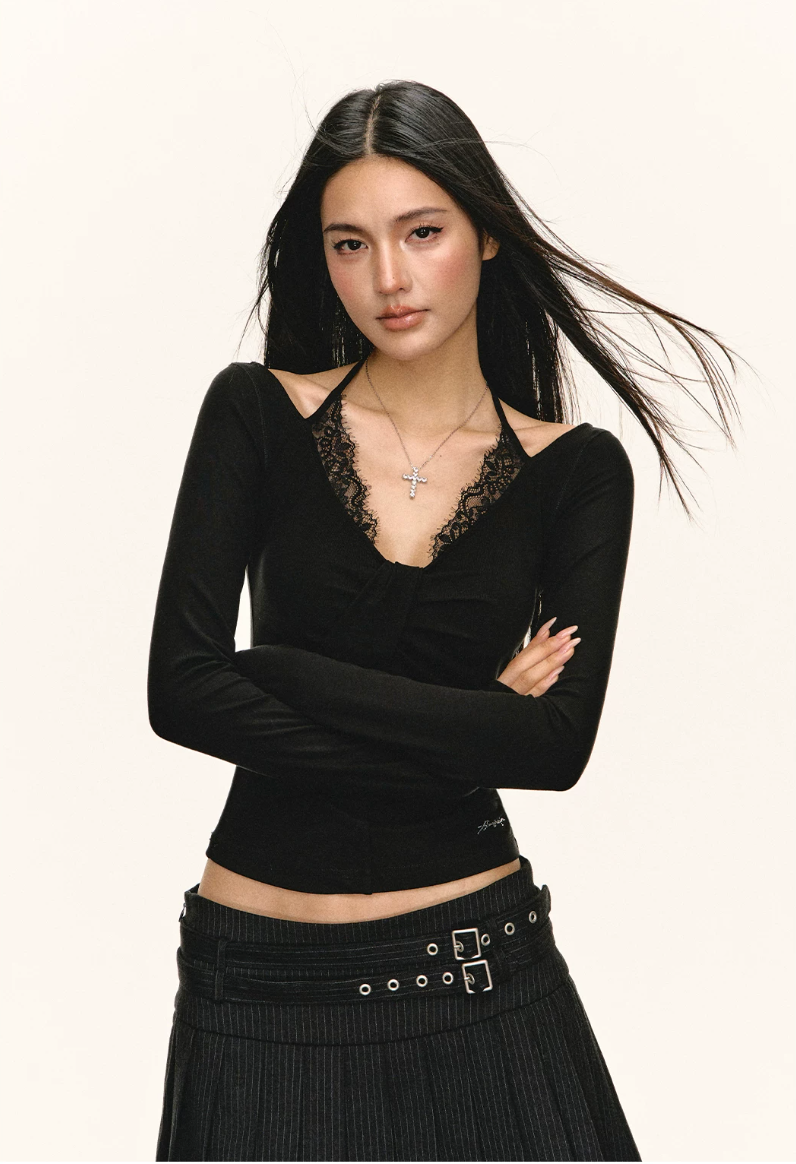 Lace Cut-Out Long Sleeve Top