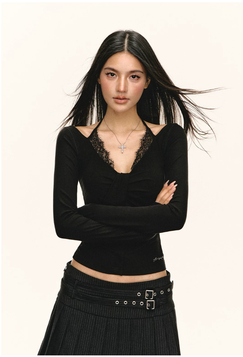 Lace Cut-Out Long Sleeve Top