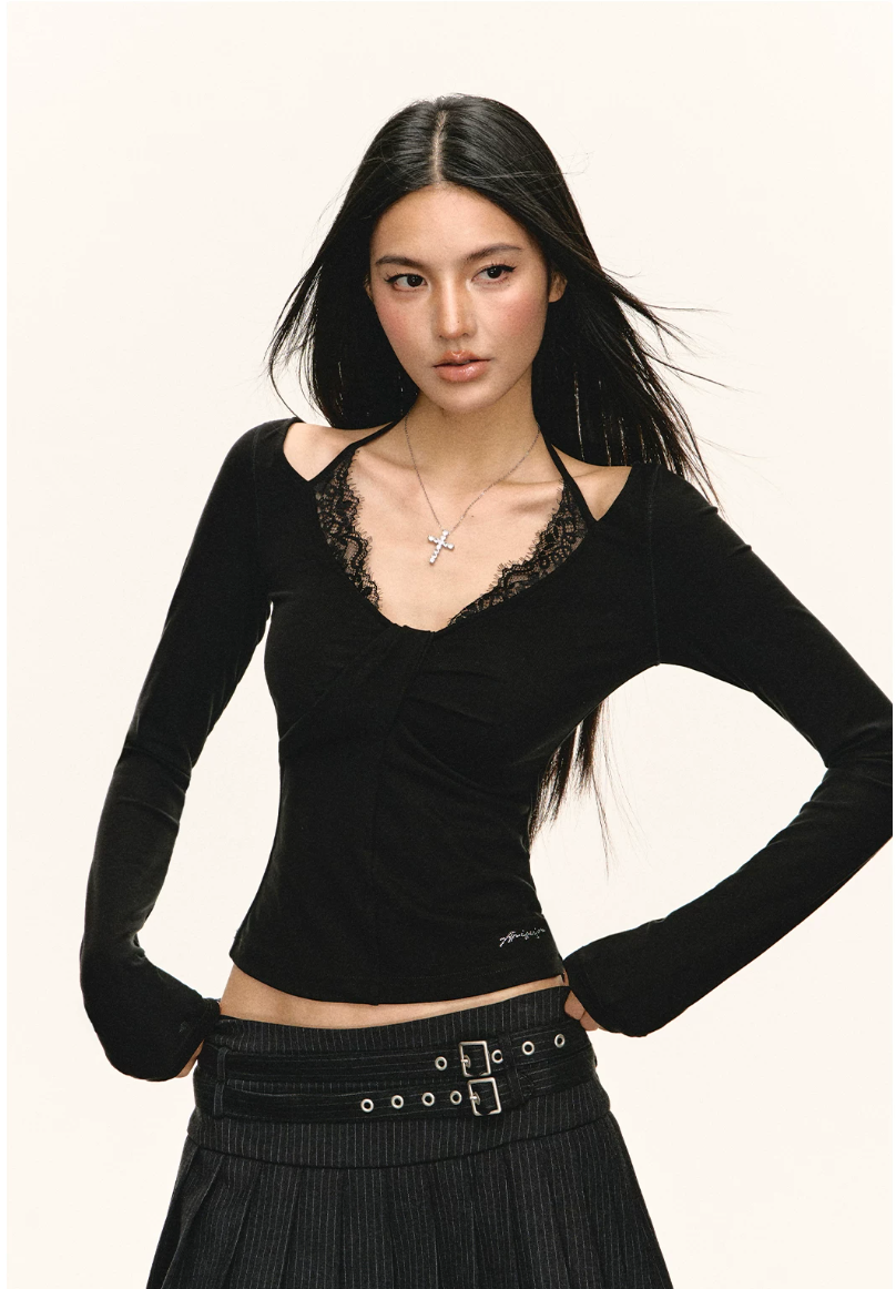 Lace Cut-Out Long Sleeve Top