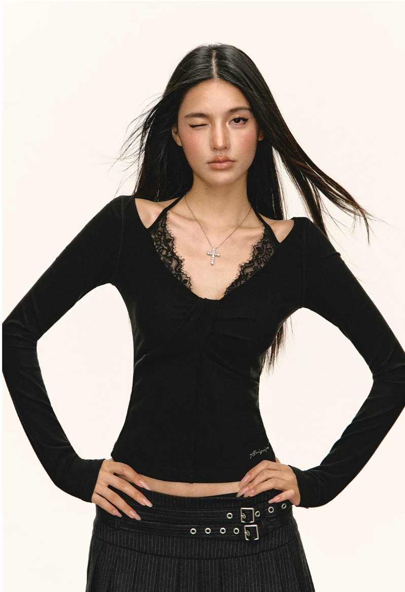 Lace Cut-Out Long Sleeve Top