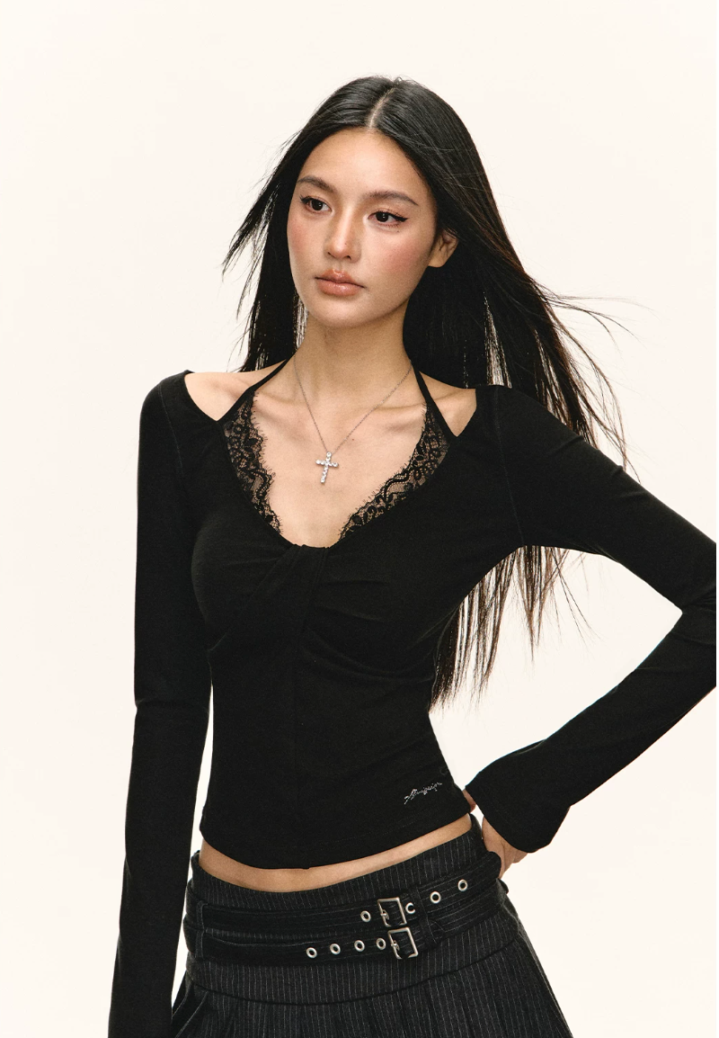 Lace Cut-Out Long Sleeve Top