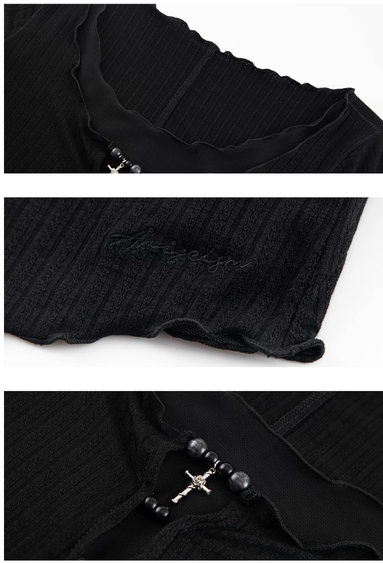 Double-Layer Mesh Scoop-Neck Cardigan