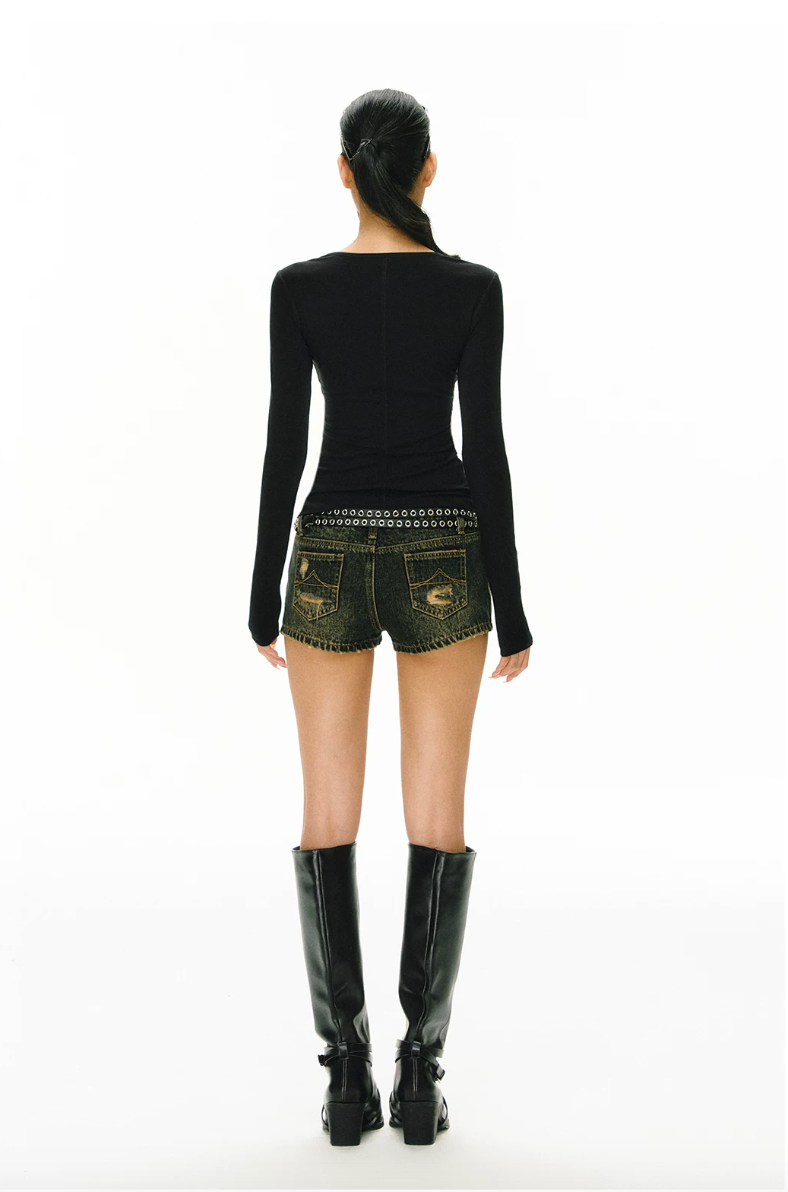 Faux Two-Piece Lace Insert Long-Sleeve Top