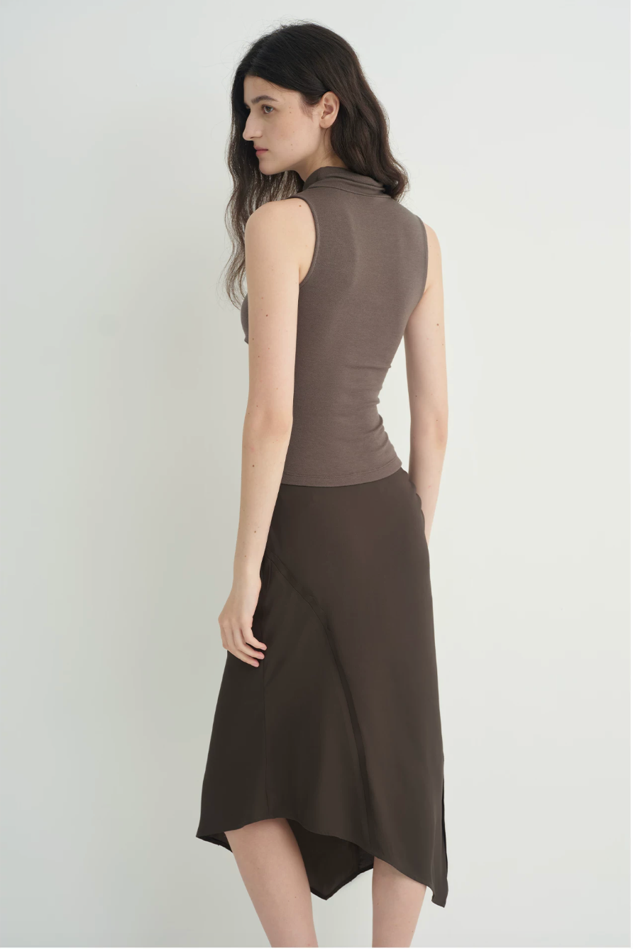 Draped Tie-Neck Lyocell Wool Top