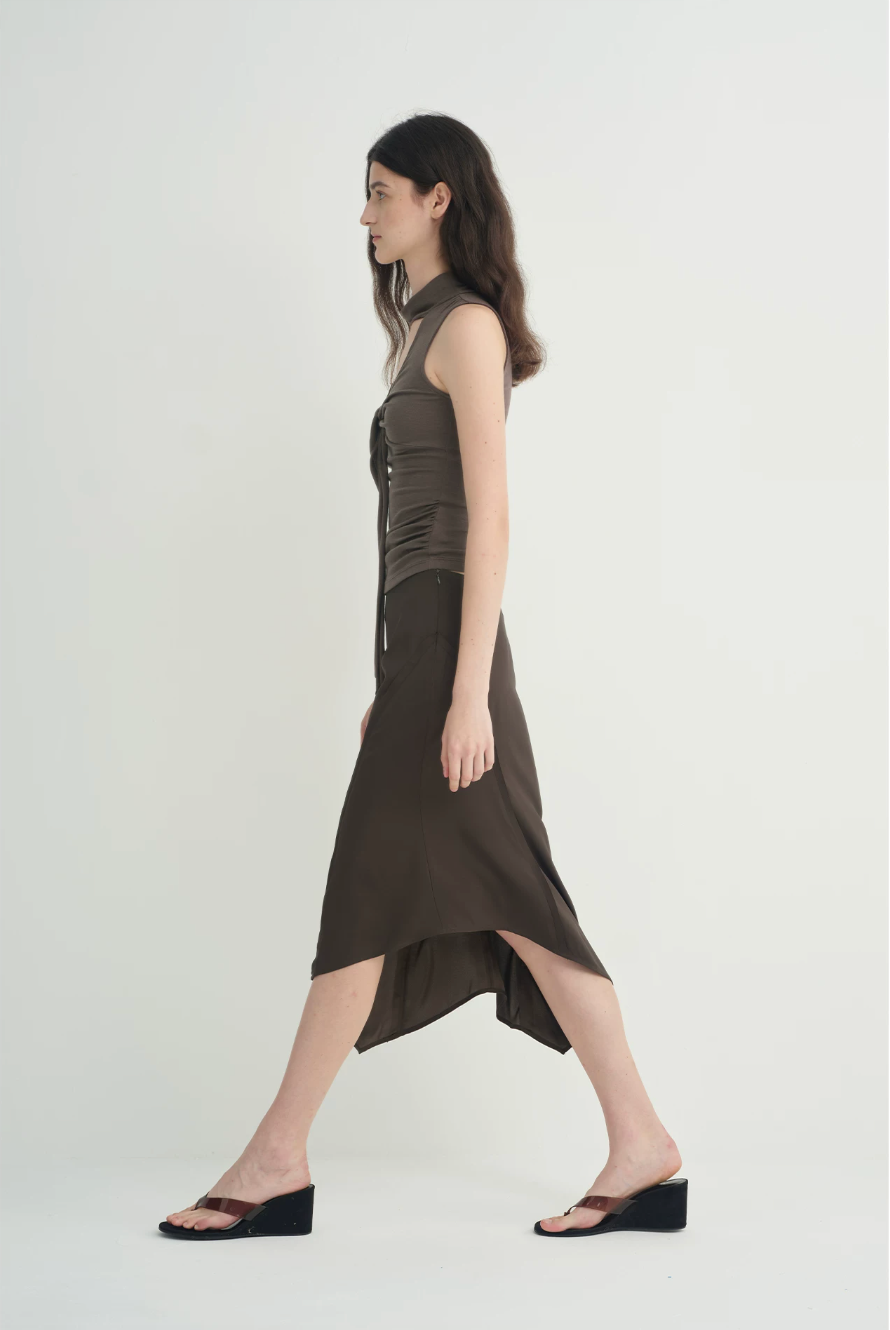 Draped Tie-Neck Lyocell Wool Top