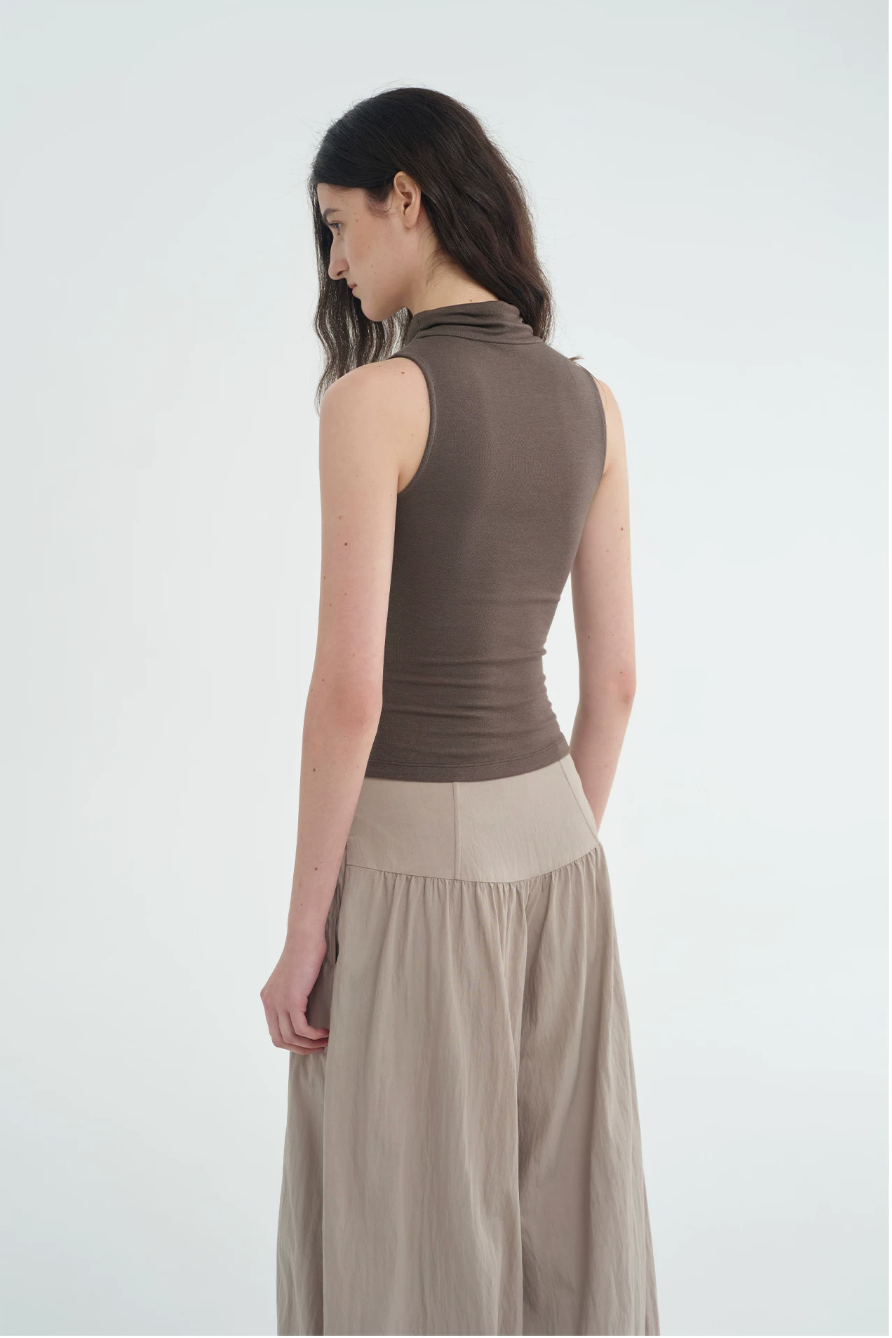 Draped Tie-Neck Lyocell Wool Top