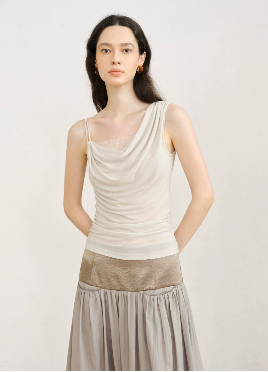 Asymmetric Draped Lace Camisole