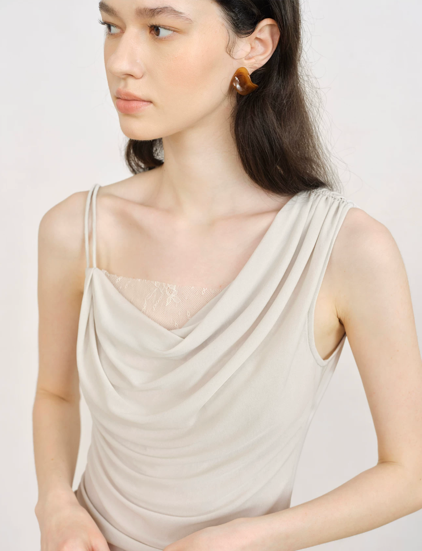 Asymmetric Draped Lace Camisole