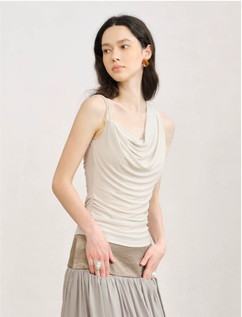 Asymmetric Draped Lace Camisole