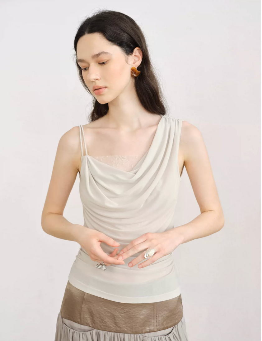 Asymmetric Draped Lace Camisole