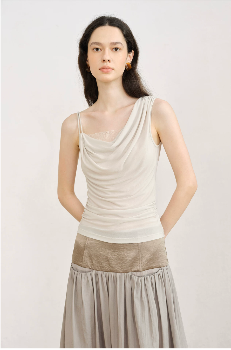 Asymmetric Draped Lace Camisole