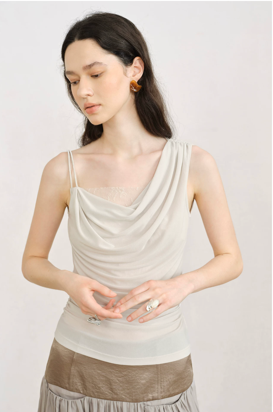 Asymmetric Draped Lace Camisole