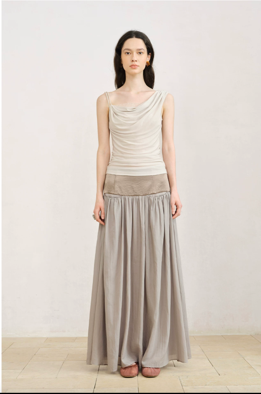 Asymmetric Draped Lace Camisole