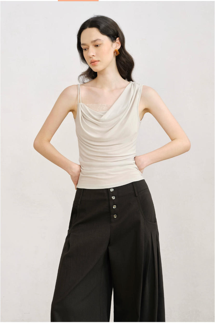 Asymmetric Draped Lace Camisole