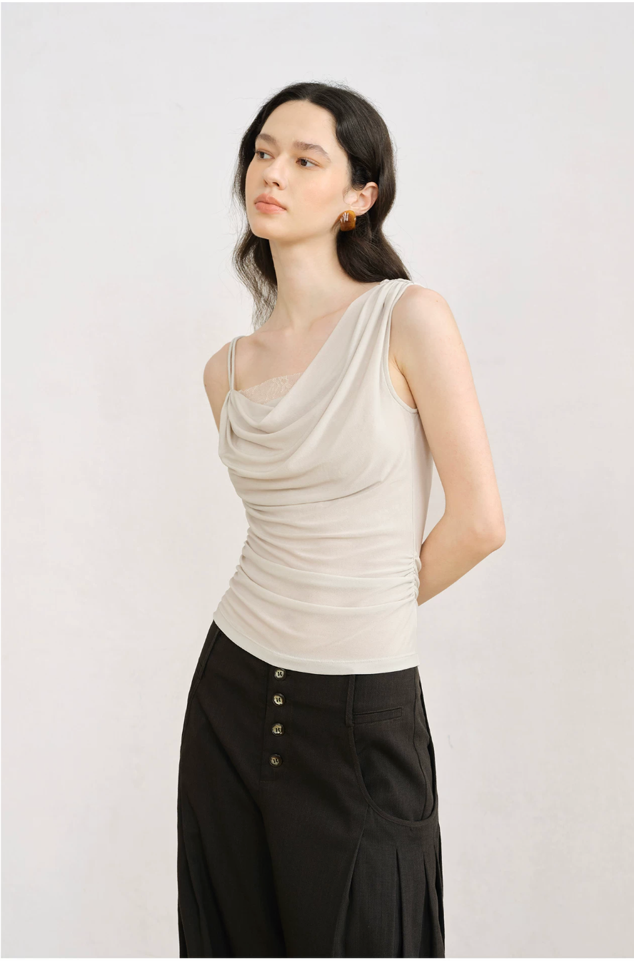 Asymmetric Draped Lace Camisole