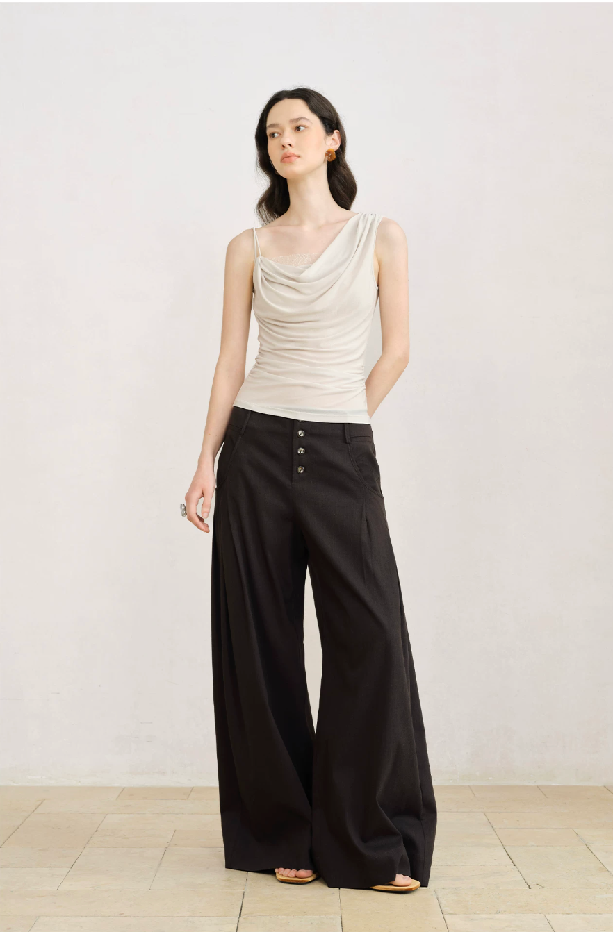 Asymmetric Draped Lace Camisole