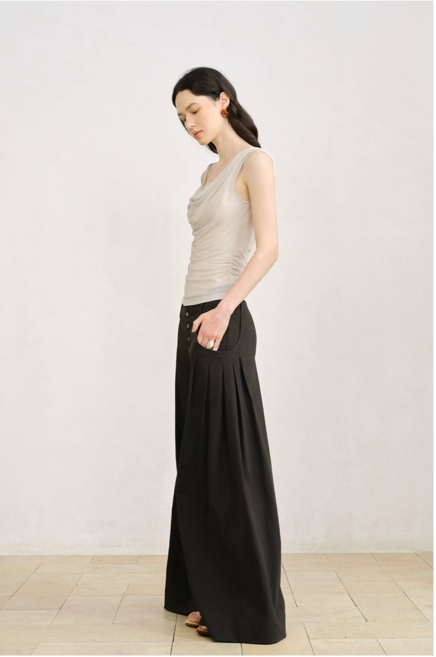 Asymmetric Draped Lace Camisole