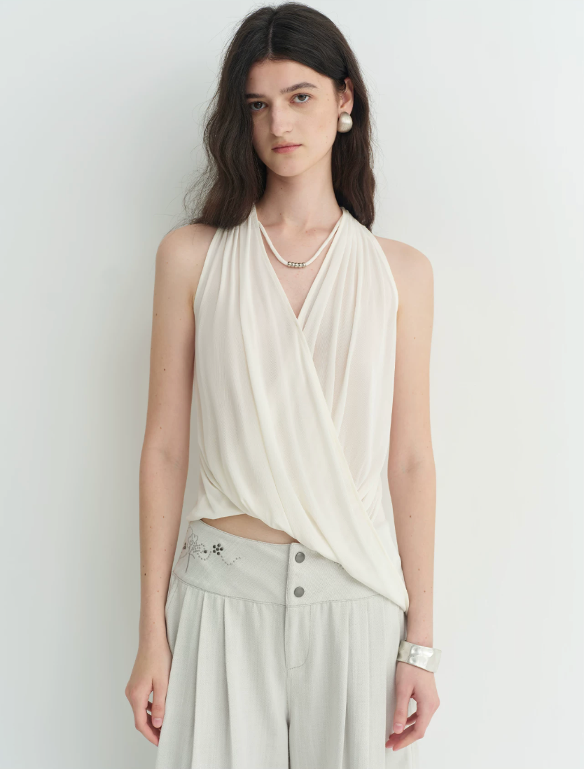 Draped Beaded Halter Top