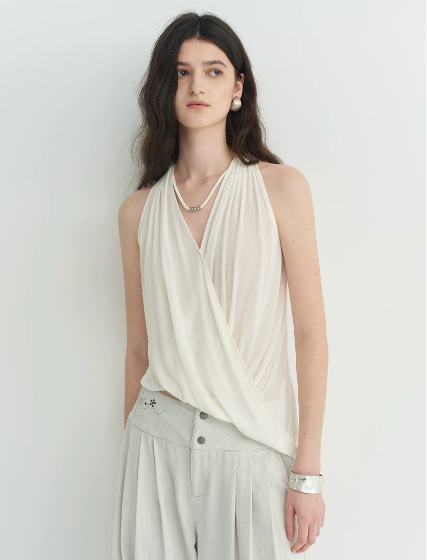 Draped Beaded Halter Top