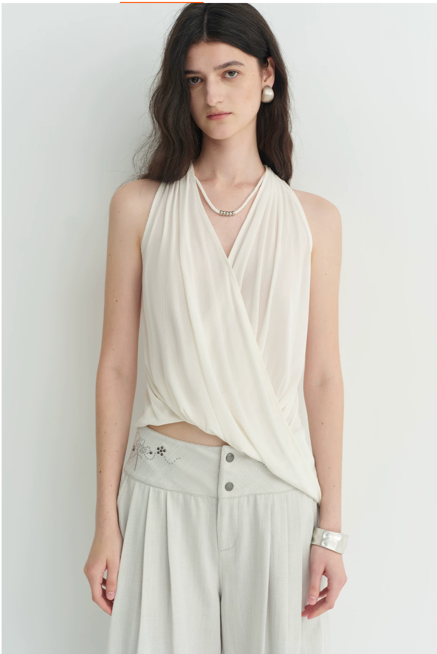 Draped Beaded Halter Top