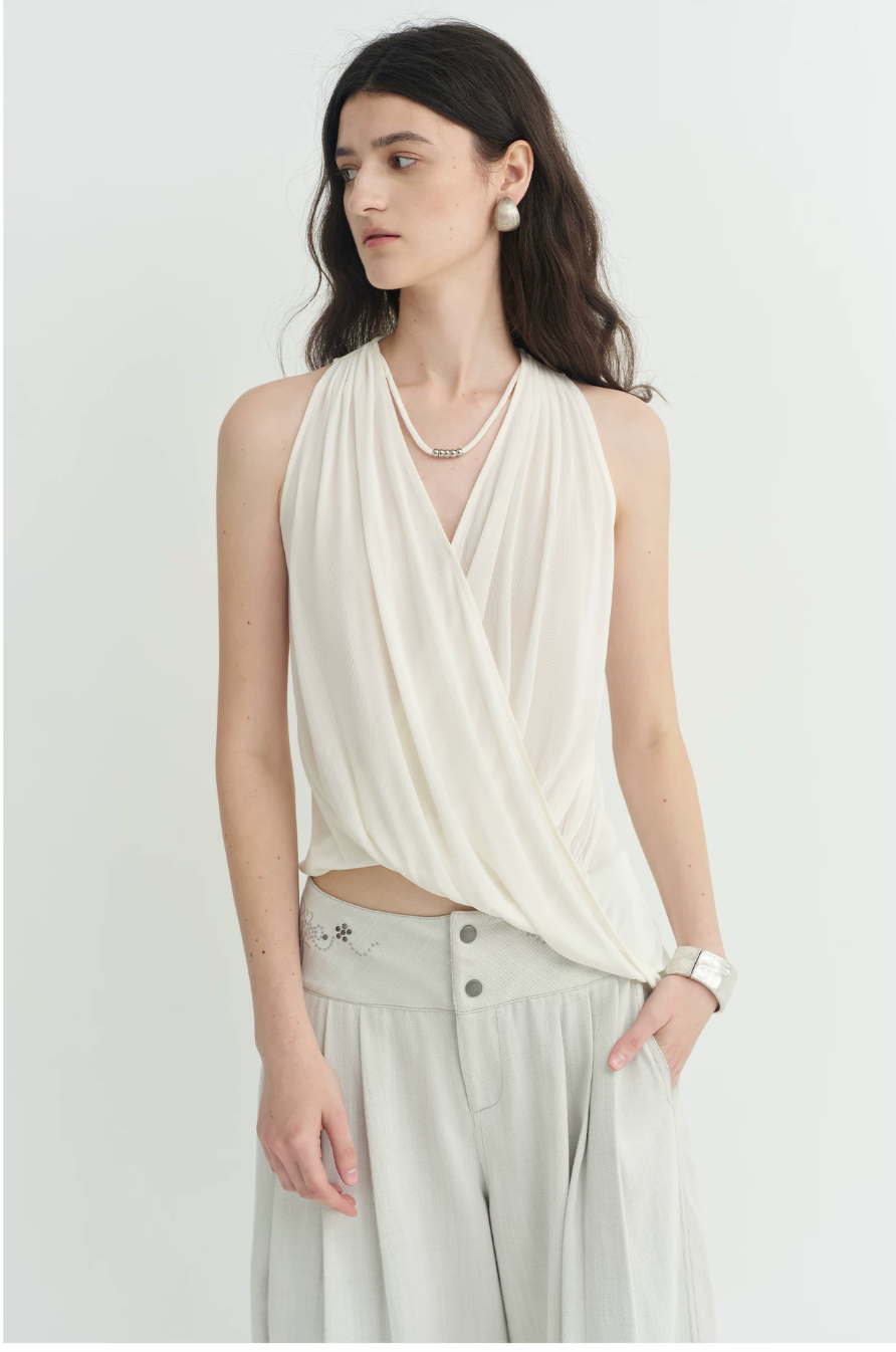 Draped Beaded Halter Top