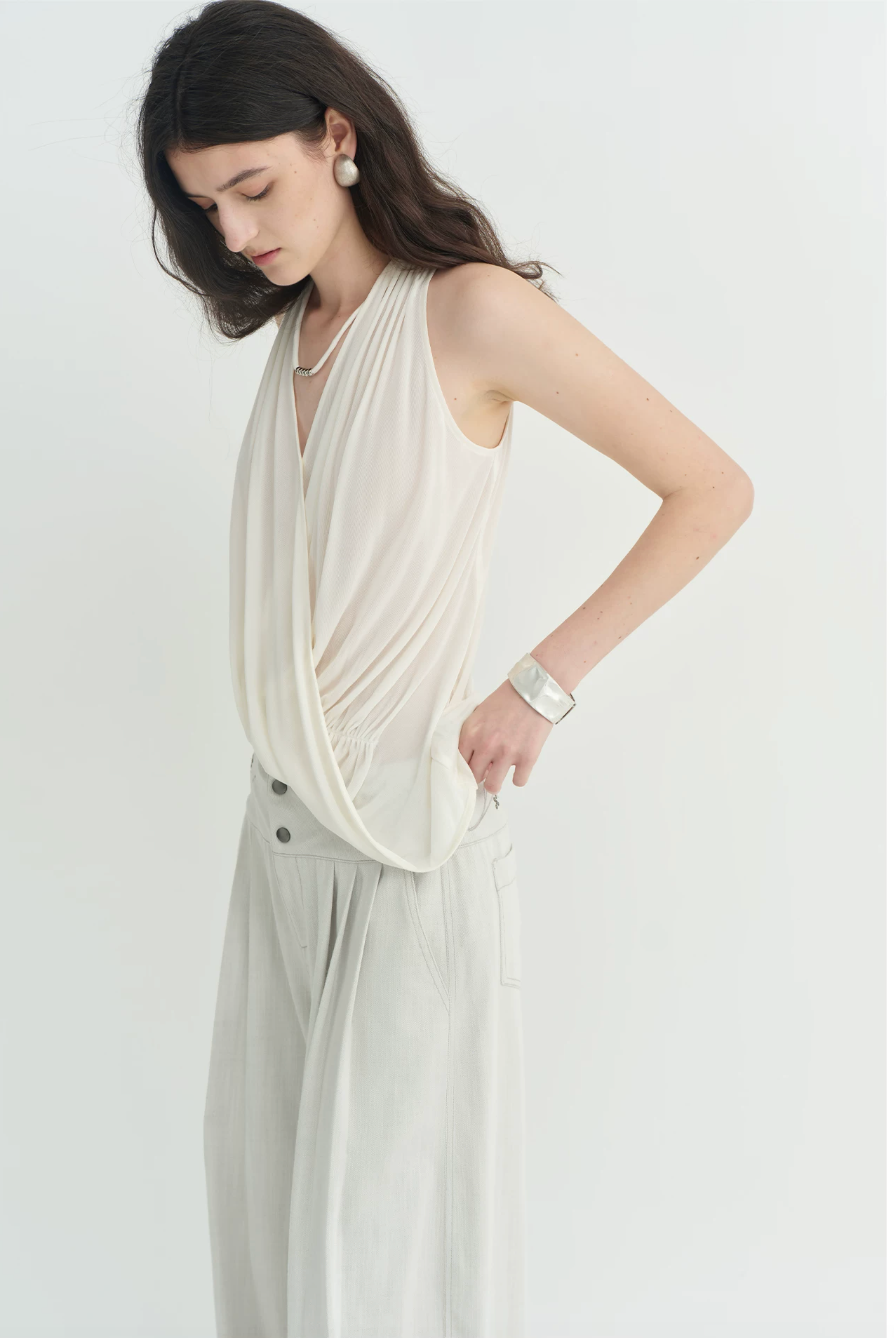 Draped Beaded Halter Top