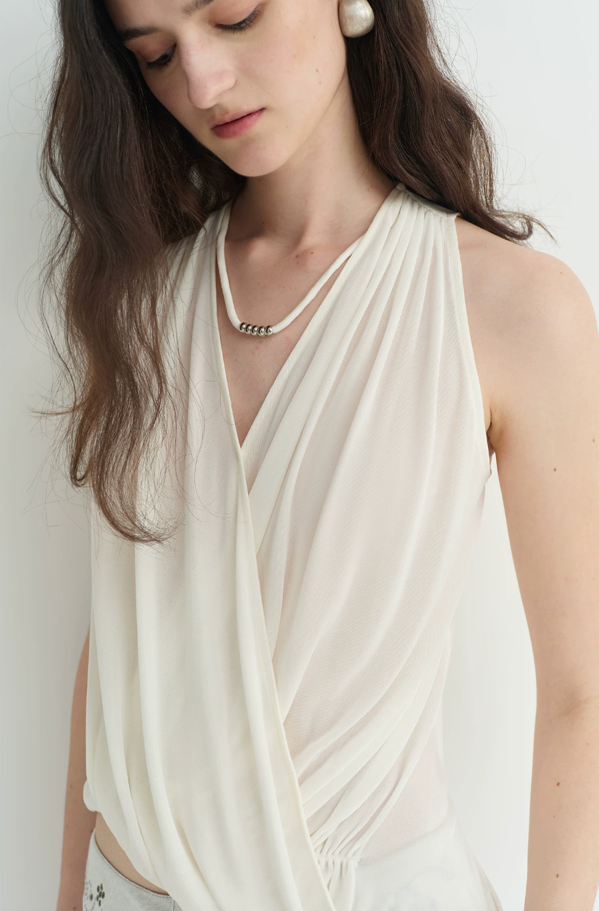 Draped Beaded Halter Top