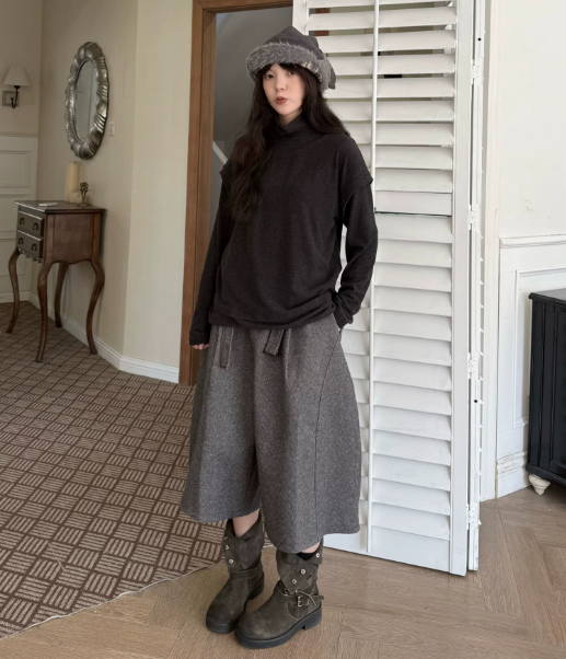 Wool Blend Wide-Leg Culottes