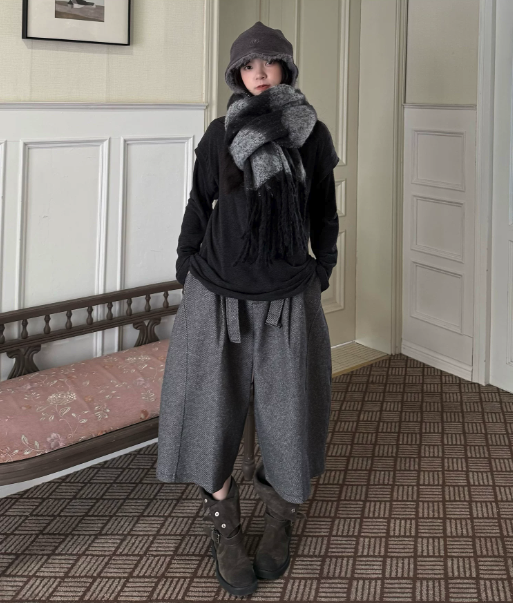 Wool Blend Wide-Leg Culottes