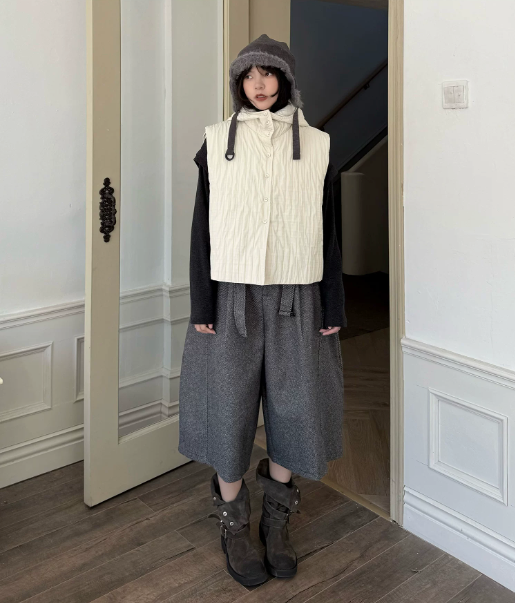 Wool Blend Wide-Leg Culottes