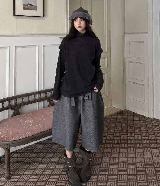 Wool Blend Wide-Leg Culottes