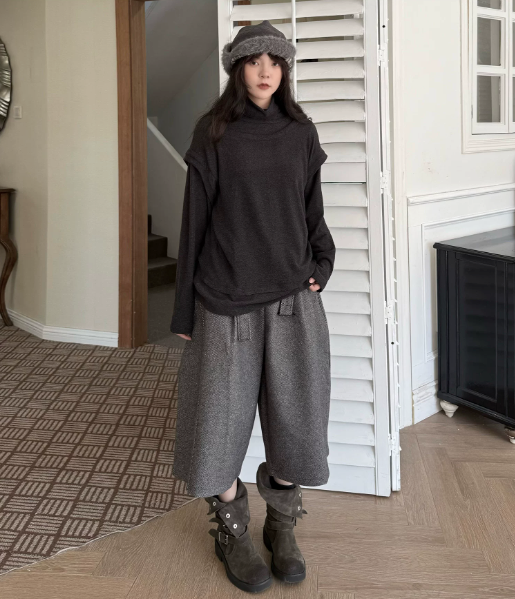 Wool Blend Wide-Leg Culottes