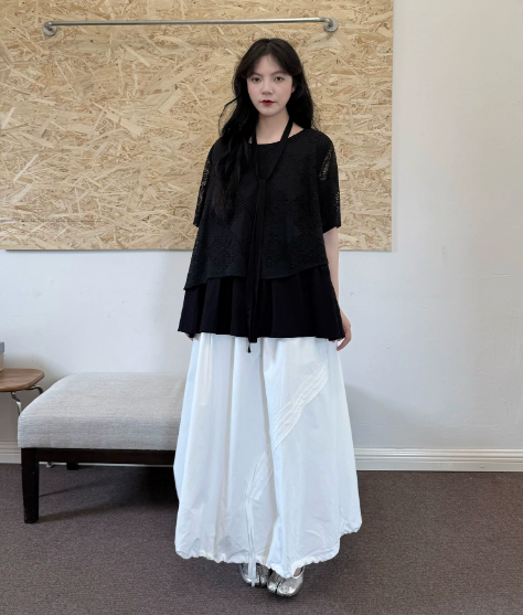 Adjustable Bubble Hem Maxi Skirt
