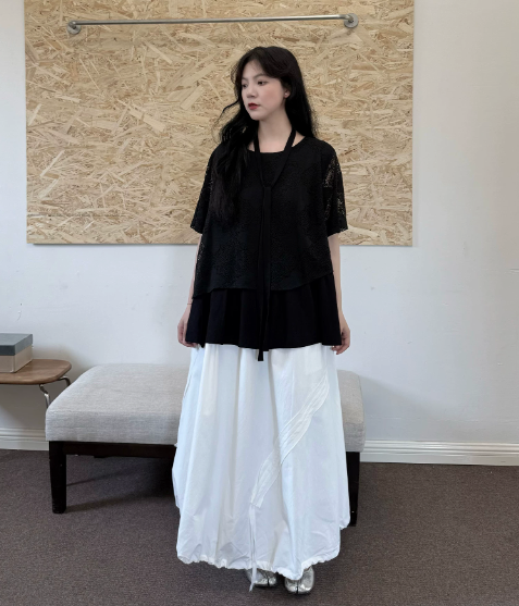 Adjustable Bubble Hem Maxi Skirt