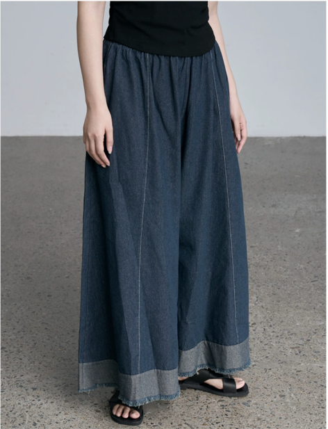 Raw Hem Wide-Leg Denim Culottes