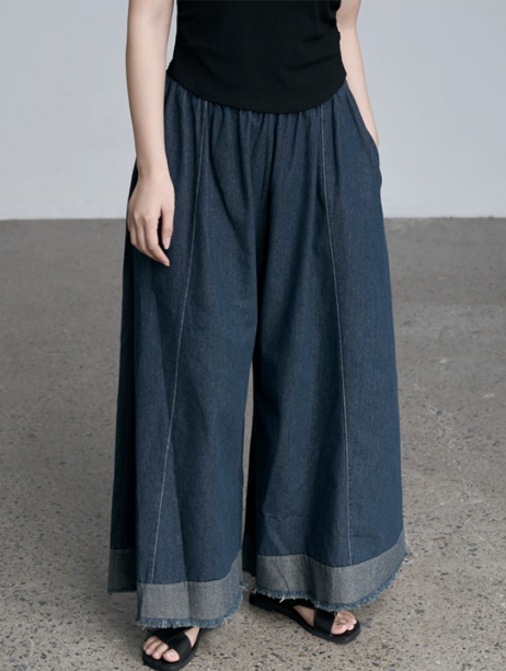 Raw Hem Wide-Leg Denim Culottes