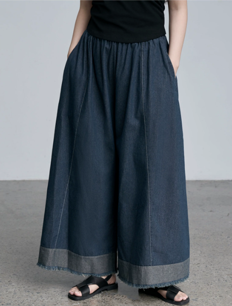 Raw Hem Wide-Leg Denim Culottes