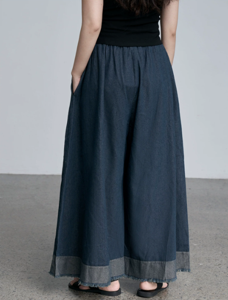 Raw Hem Wide-Leg Denim Culottes