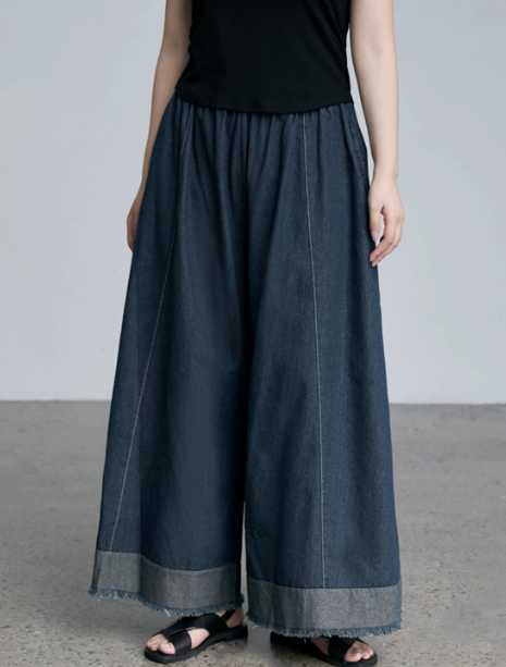 Raw Hem Wide-Leg Denim Culottes