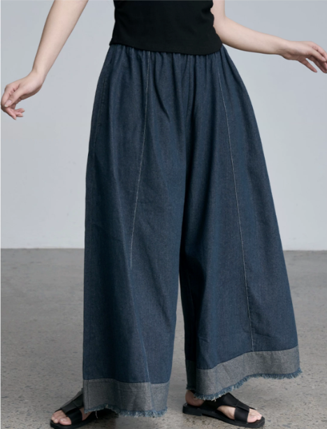 Raw Hem Wide-Leg Denim Culottes