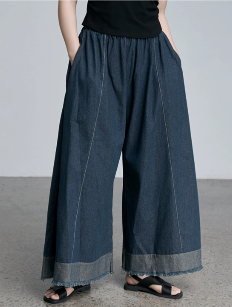 Raw Hem Wide-Leg Denim Culottes