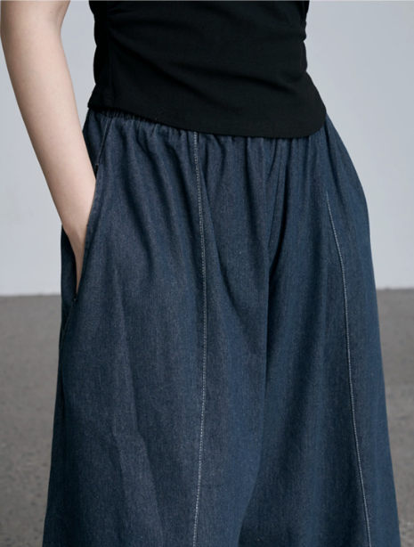 Raw Hem Wide-Leg Denim Culottes