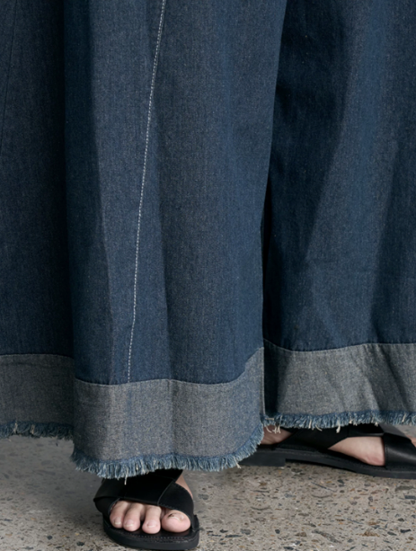 Raw Hem Wide-Leg Denim Culottes